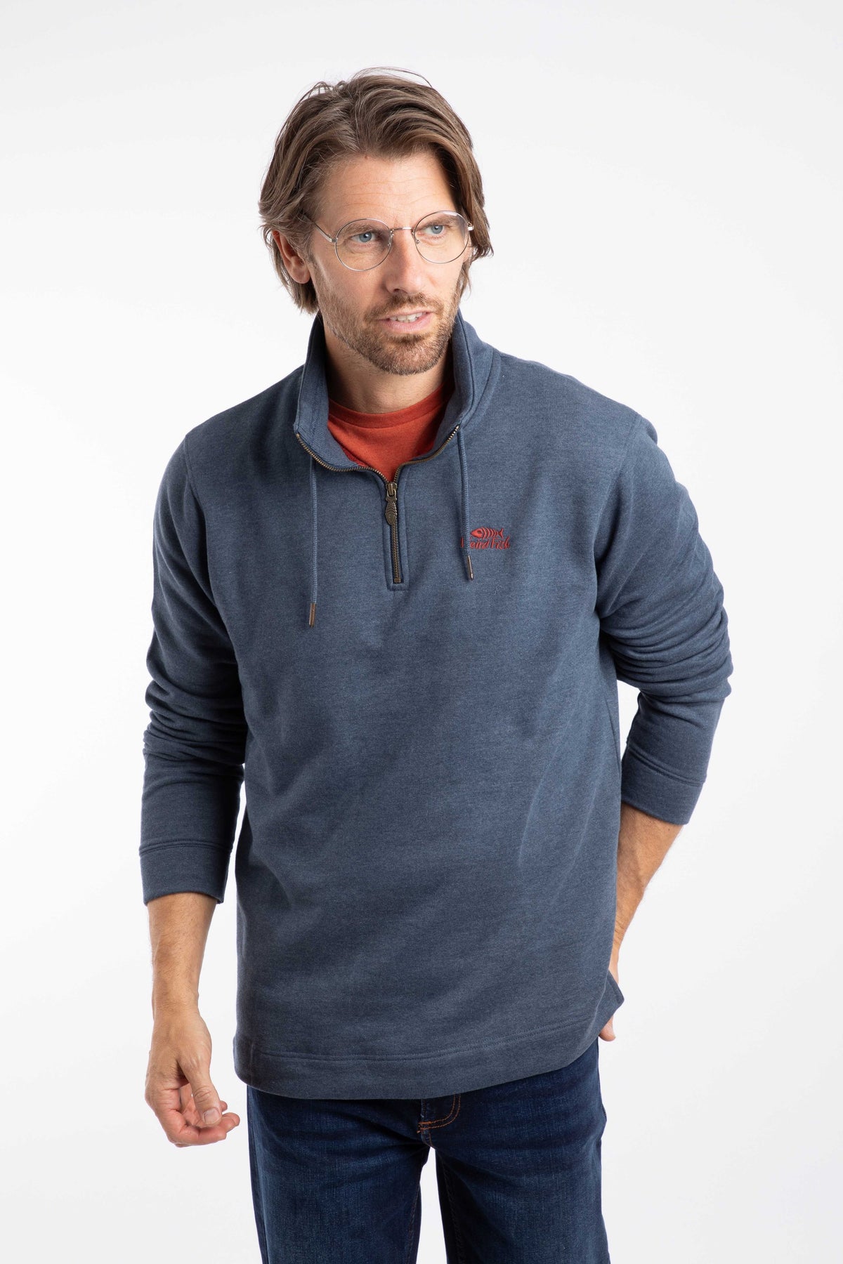 Weird Fish Brampton 1/4 Zip Sweatshirt in Navy