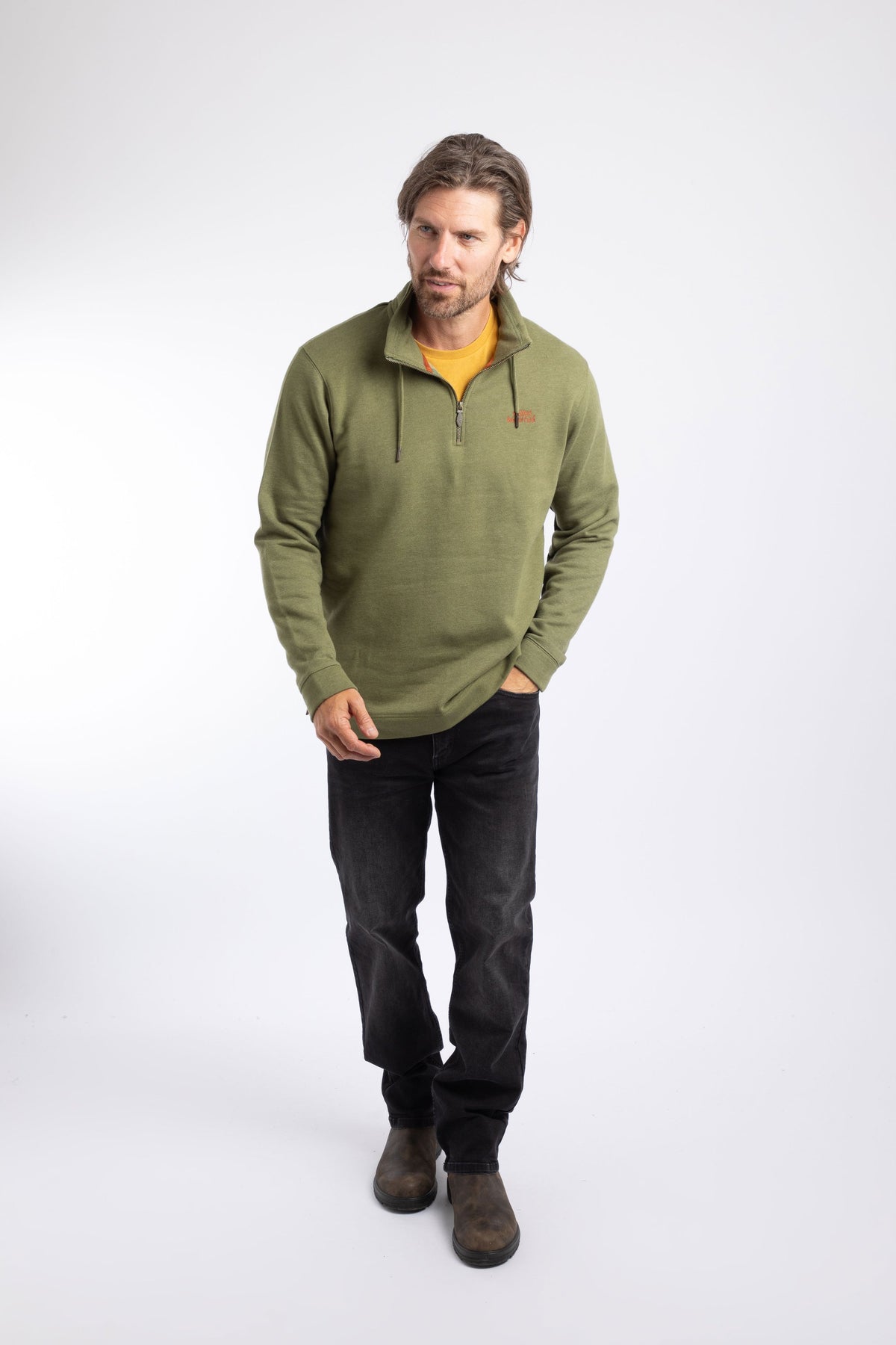 Weird Fish Brampton 1/4 Zip Sweatshirt in Olive Moss