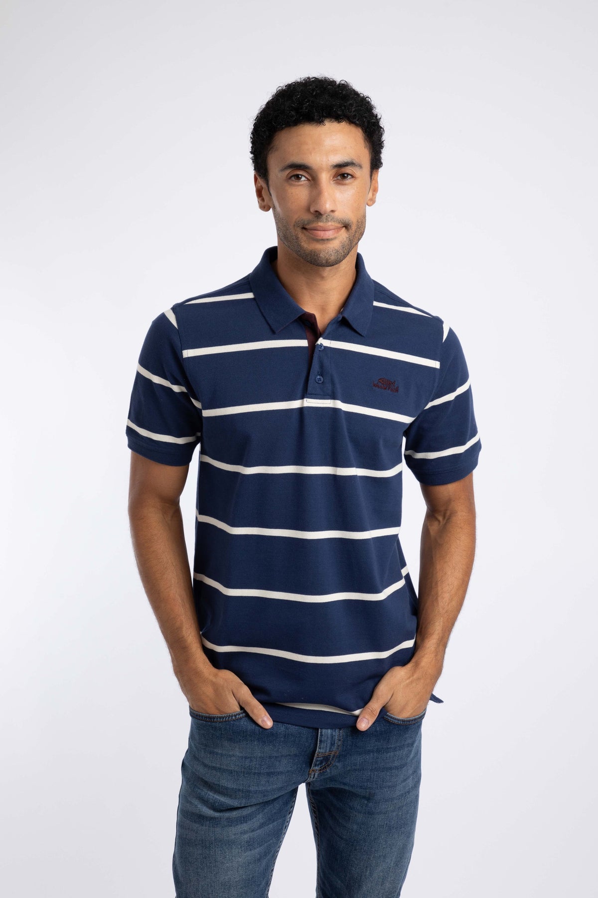 Weird Fish Fabian Striped Pique Polo Shirt in Dark Blue