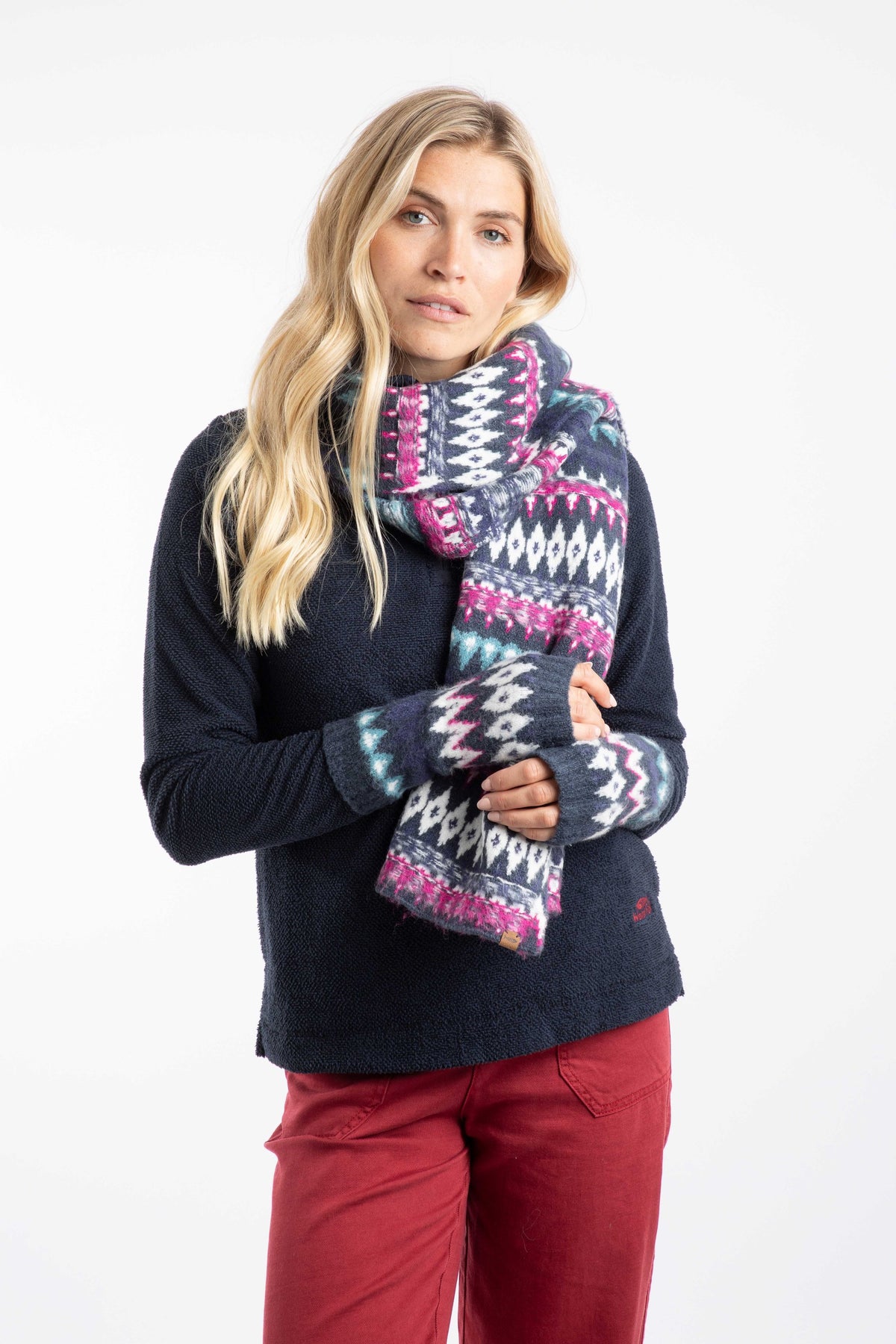 Weird Fish Heathfield Fair Isle Scarf in Navy