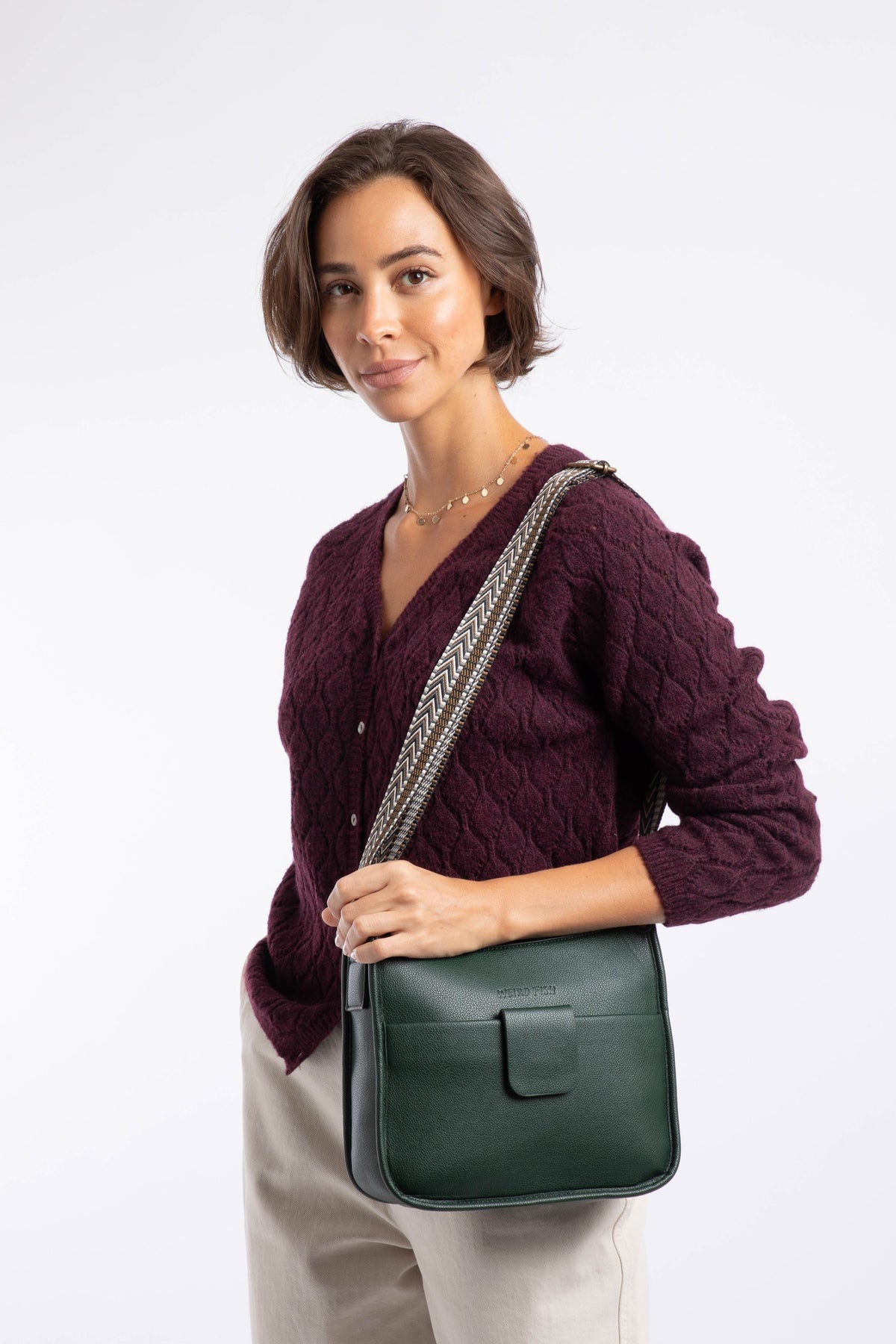 Weird Fish Javana Cross Body Saddle Bag in Beetle Green