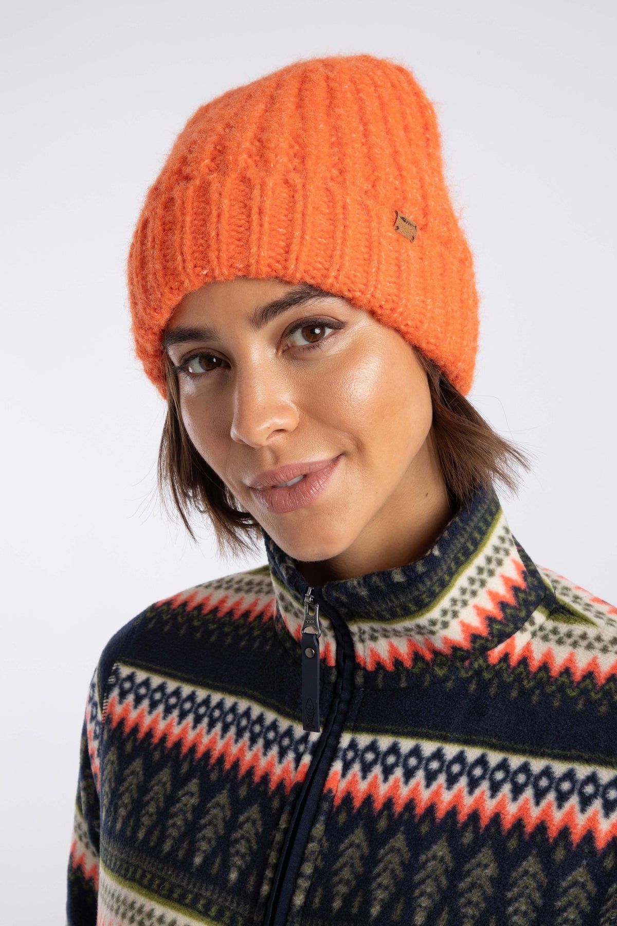 Weird Fish Clare Double Rib Beanie Hat in Tangerine