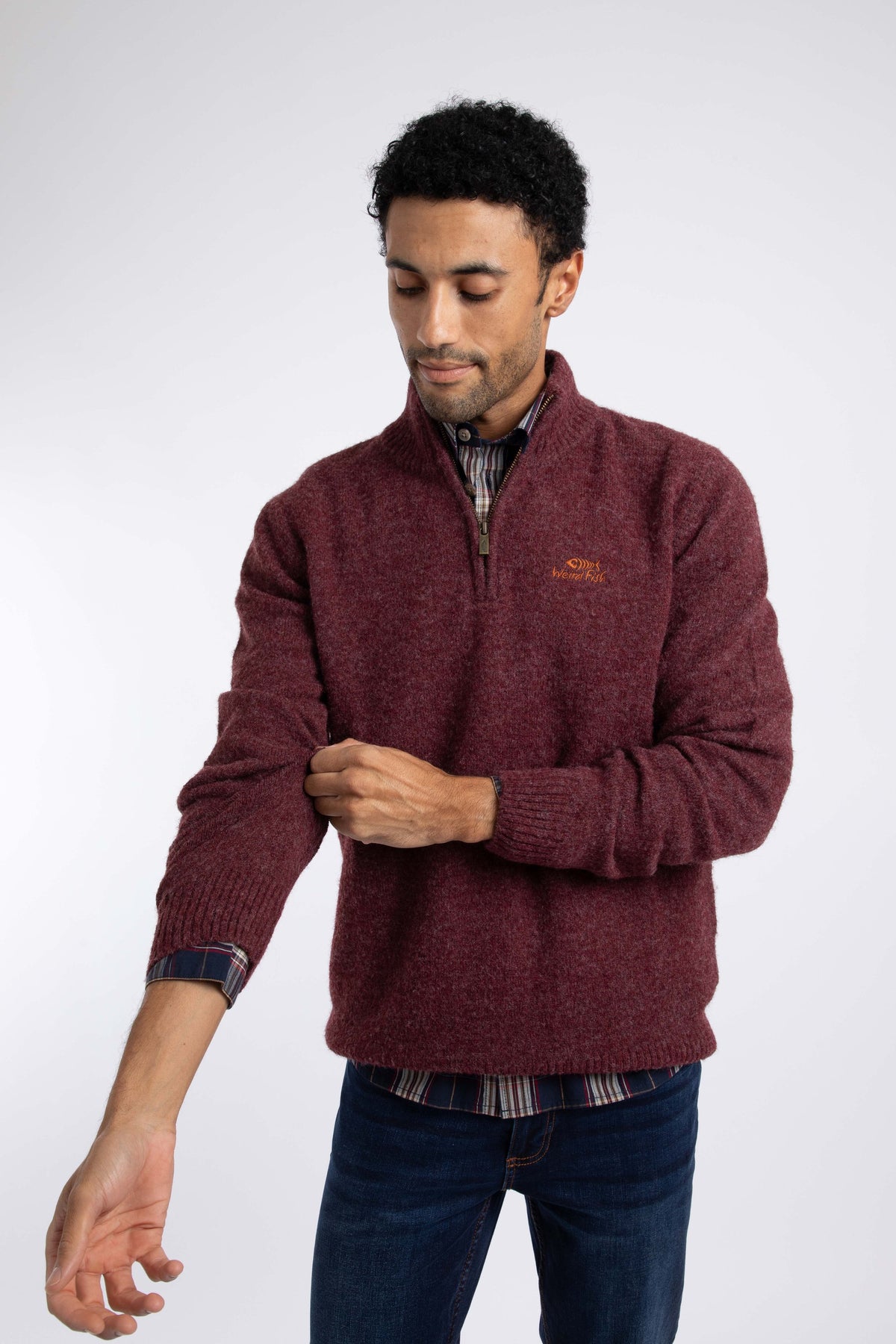 Weird Fish Altwood 1/4 Zip Jumper in Garnet