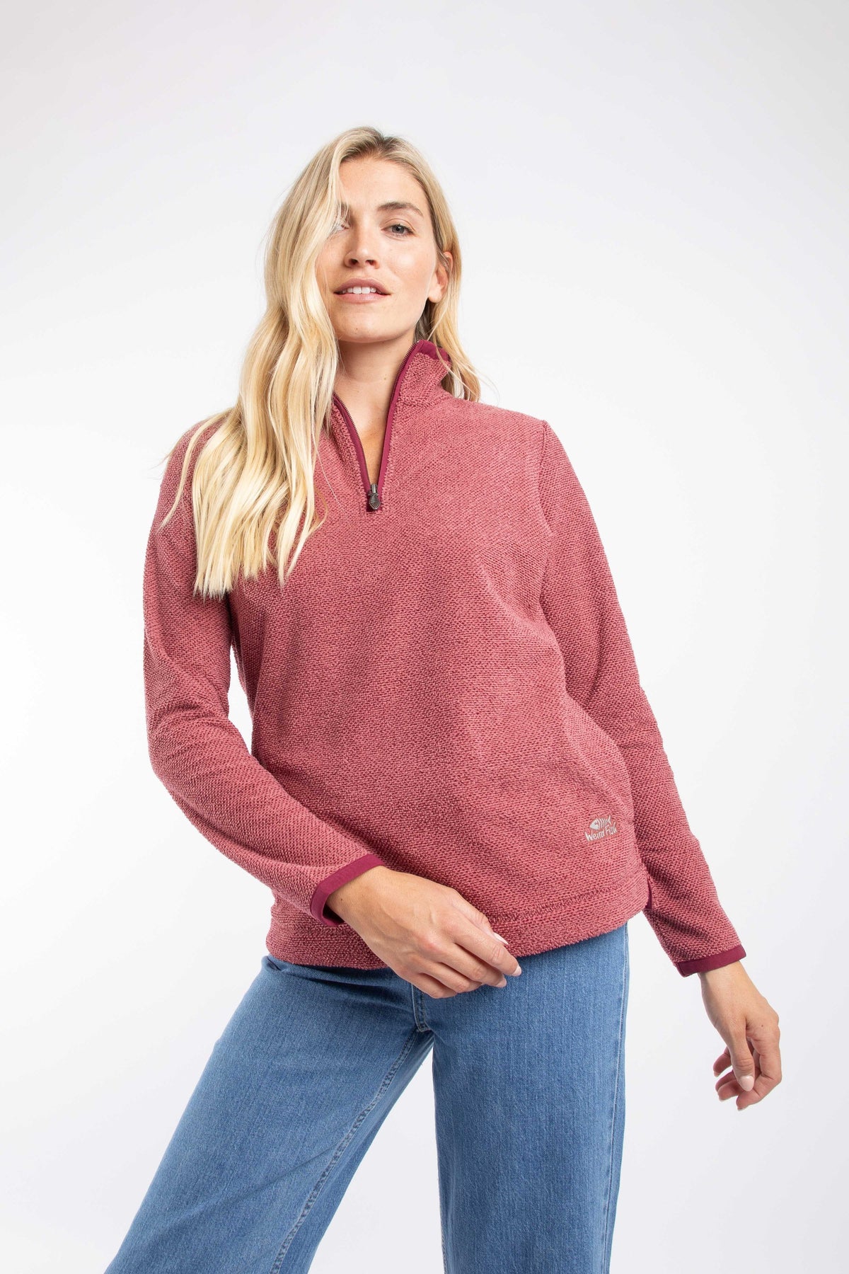 Weird Fish Sarah 1/4 Zip Textured Fleece in Garnet
