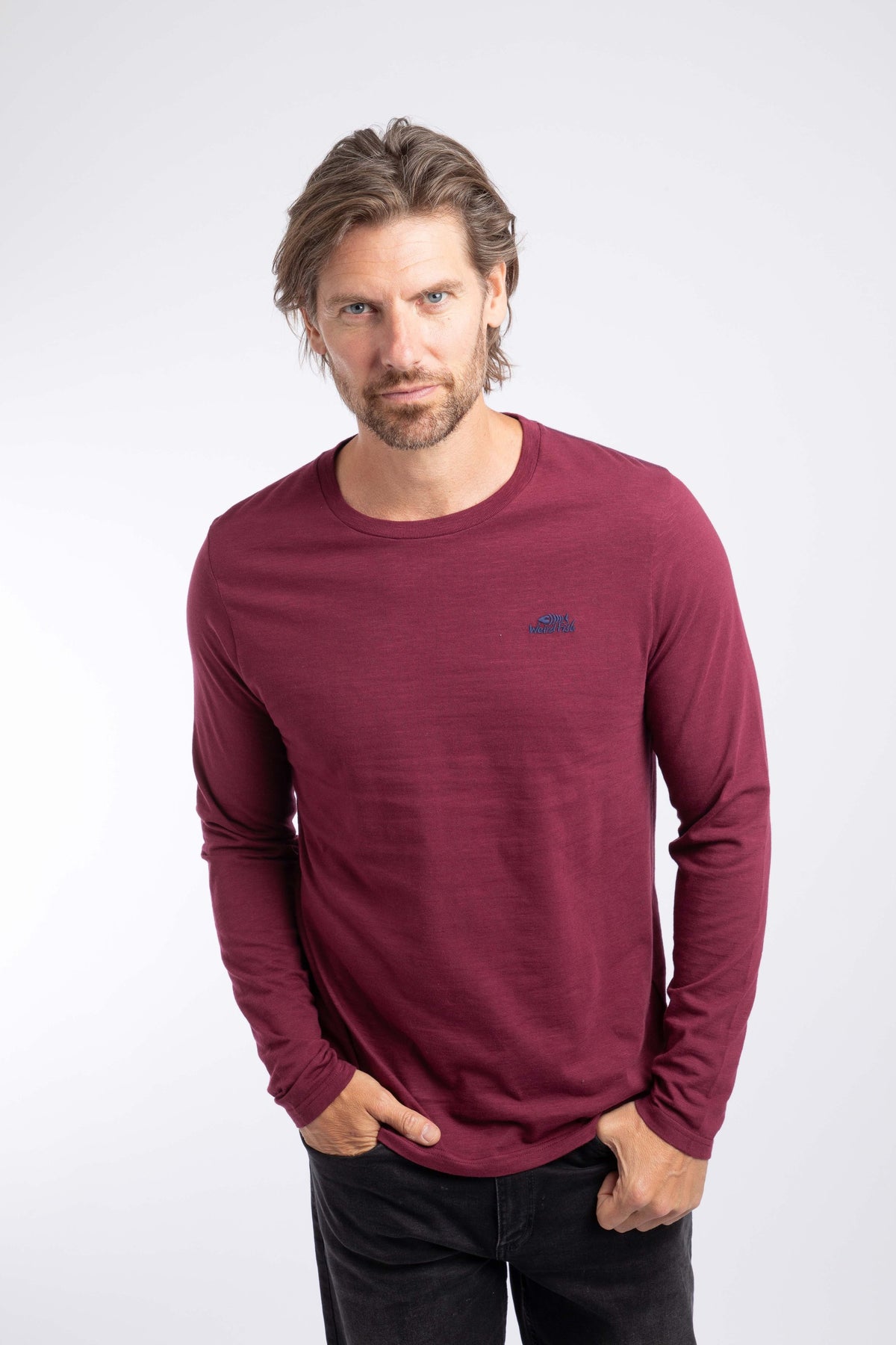 Weird Fish Fins Branded Long Sleeve T-Shirt in Red Grape
