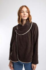 Weird Fish Tamara Asymmetric Fleece Cardigan in Chocolate