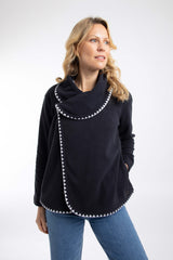 Weird Fish Tamara Asymmetric Fleece Cardigan in Navy