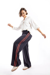 Weird Fish Ivy Jersey Wide Leg Trousers in Navy