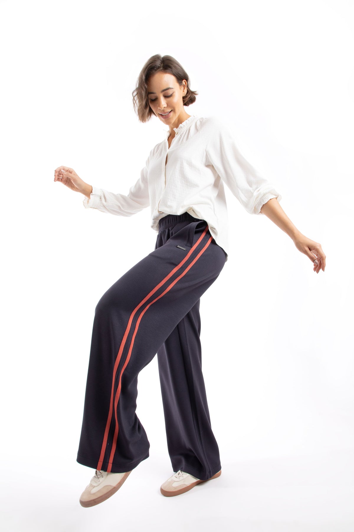 Weird Fish Ivy Jersey Wide Leg Trousers in Navy