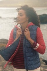 Weird Fish Fima Printed Showerproof Gilet in Rich Navy