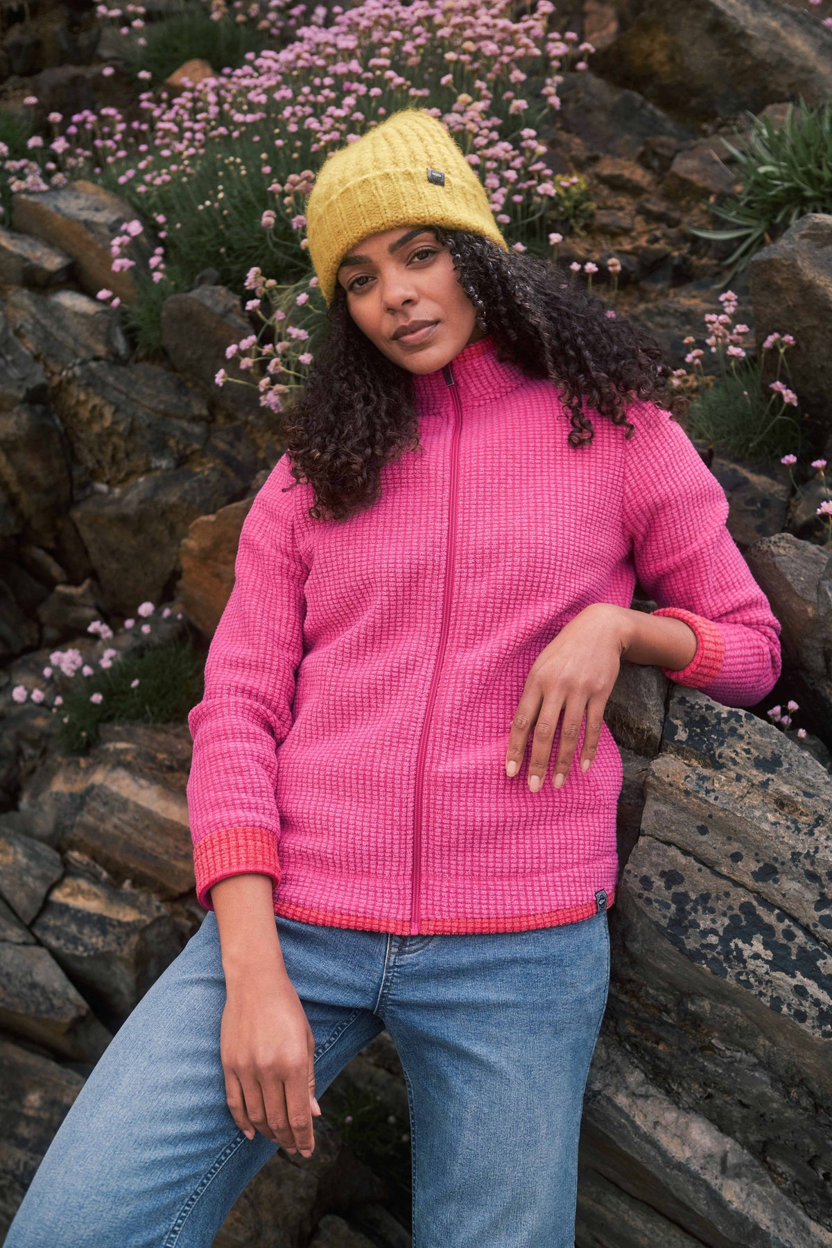 Weird Fish Ariana Full Zip Grid Fleece in Foxglove