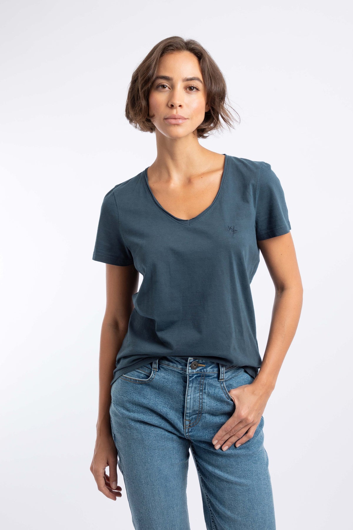 Weird Fish Hailey V-Neck T-Shirt in Navy