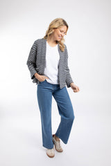 Weird Fish Arlow Striped Macaroni Kimono Cardigan in Ecru