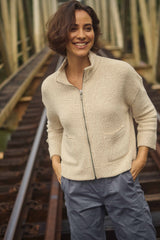 Weird Fish Emily Full Zip Cropped Macaroni Jacket in Ecru