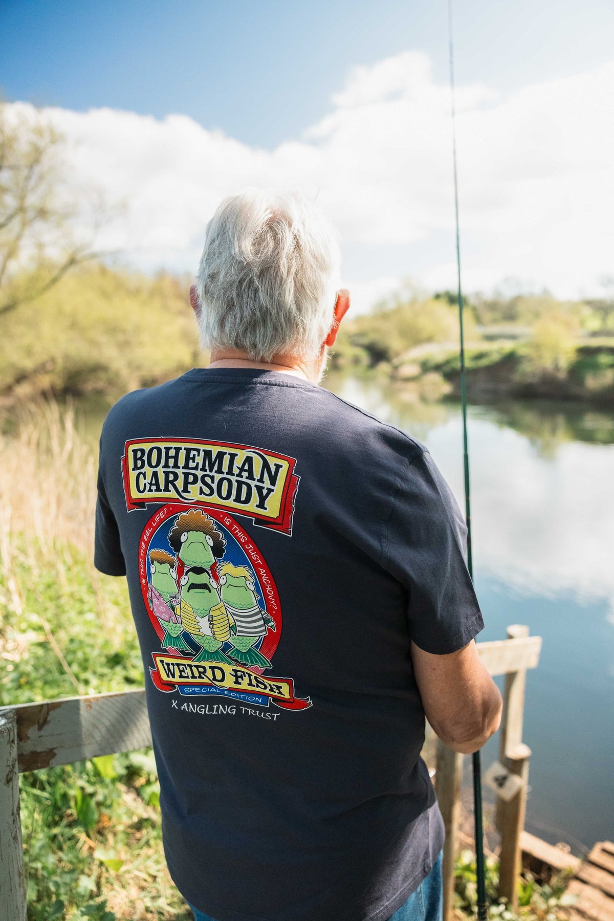 Weird Fish Bohemian Carpsody Back Print Angling Trust Artist T-Shirt in Navy