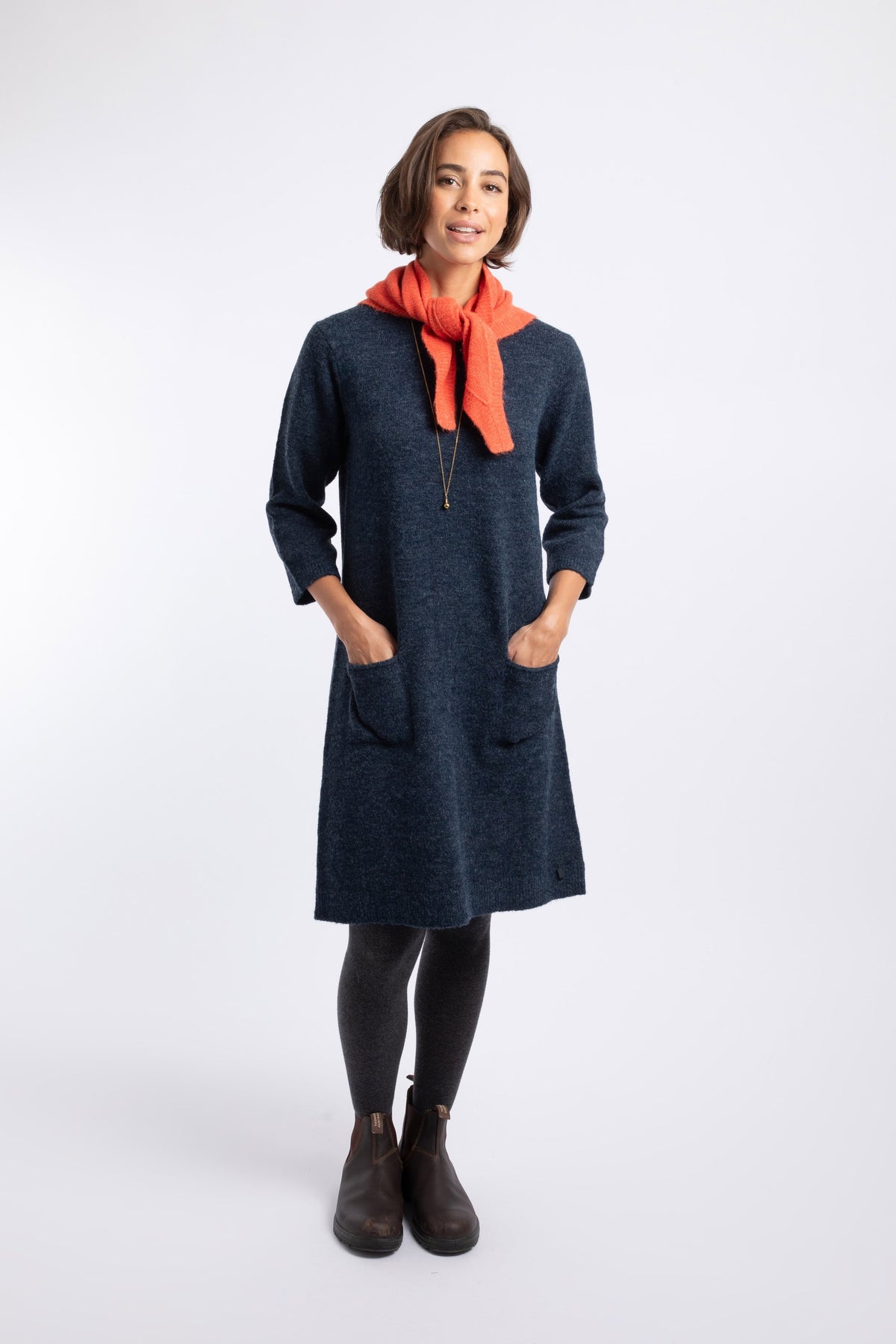 Weird Fish Astra Knitted Dress in Navy