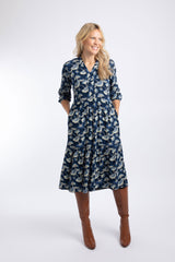 Weird Fish Gardot Printed Midi Dress in Blue Atoll