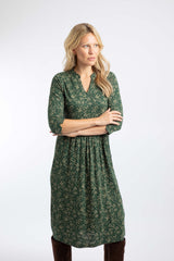 Weird Fish Isolde Printed Jersey Midi Dress in Cypress Green