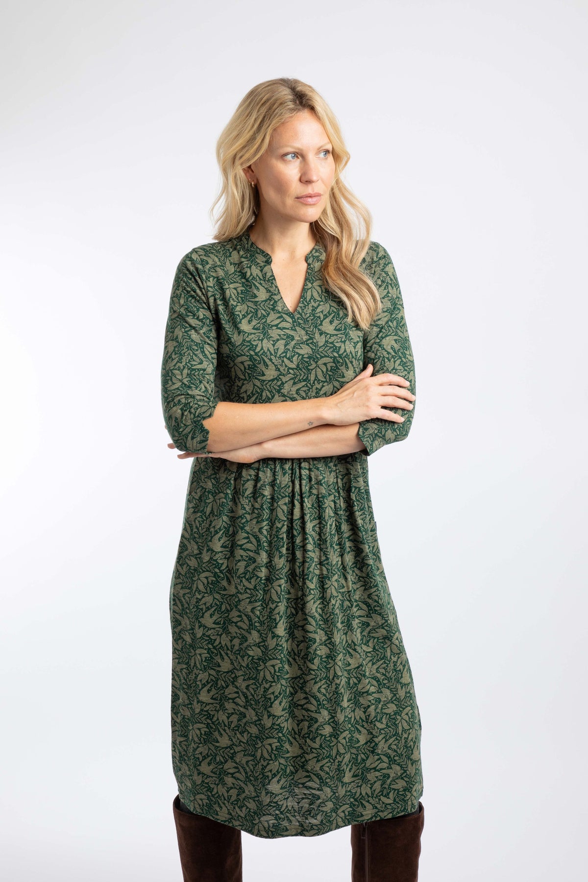 Weird Fish Isolde Printed Jersey Midi Dress in Cypress Green