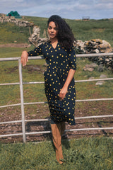Weird Fish Isolde Printed Jersey Midi Dress in Insignia Blue