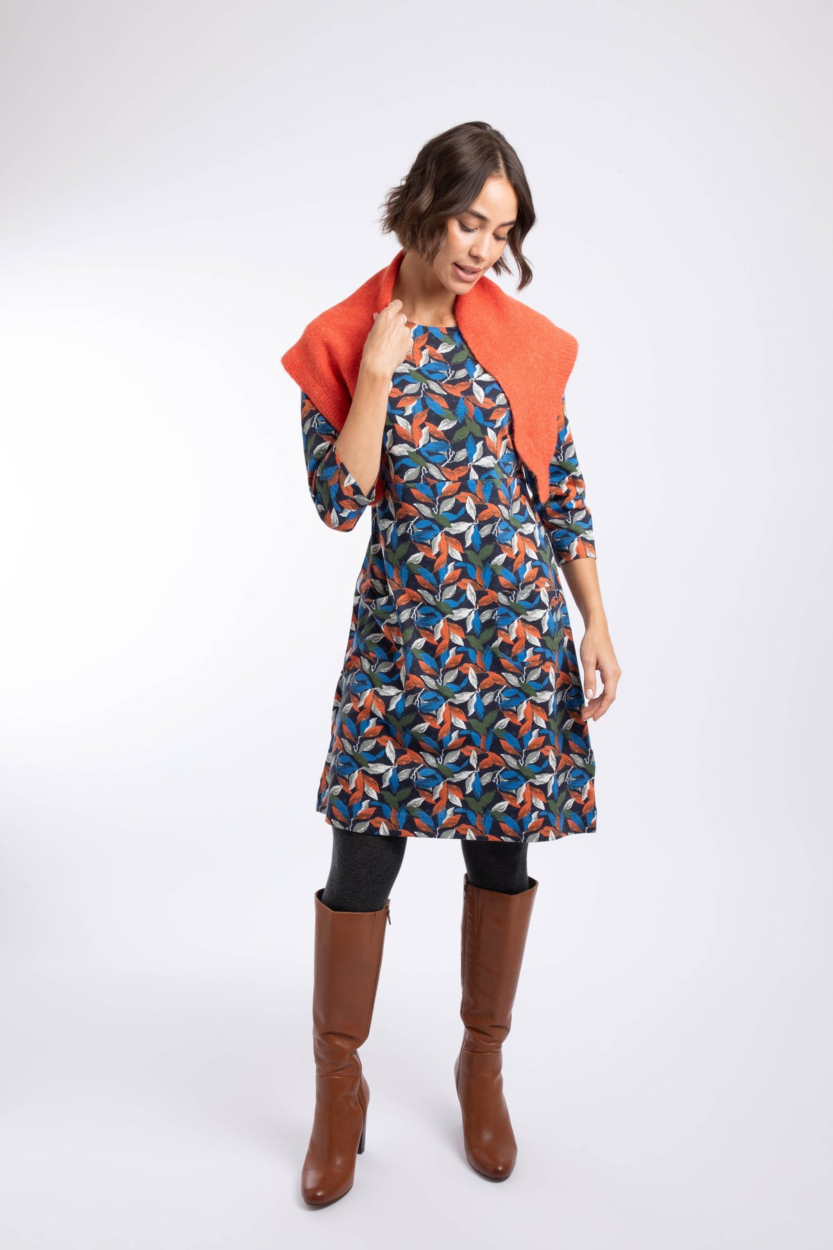 Weird Fish Starshine Printed Jersey Dress in Koi Orange