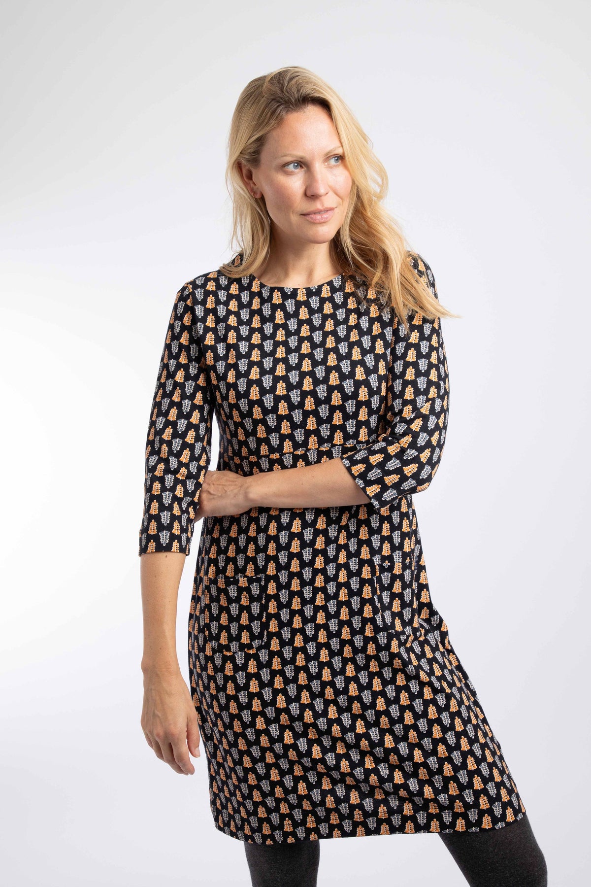 Weird Fish Starshine Printed Jersey Dress in Yellow Iris