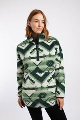 Weird Fish Pikard 1/4 Zip Printed Cosy Fleece in Beetle Green