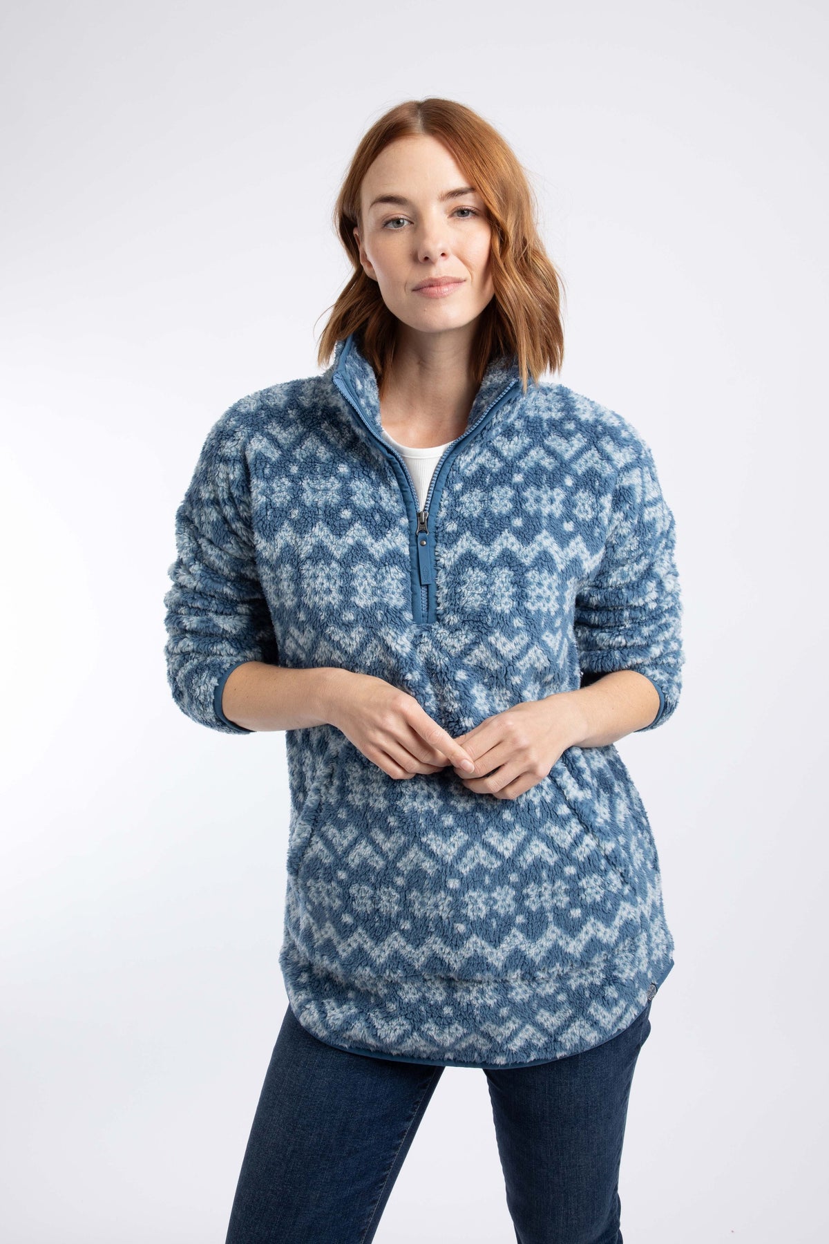 Weird Fish Pikard 1/4 Zip Printed Cosy Fleece in Light Blue