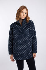 Weird Fish Pikard 1/4 Zip Printed Cosy Fleece in Moonlight Blue