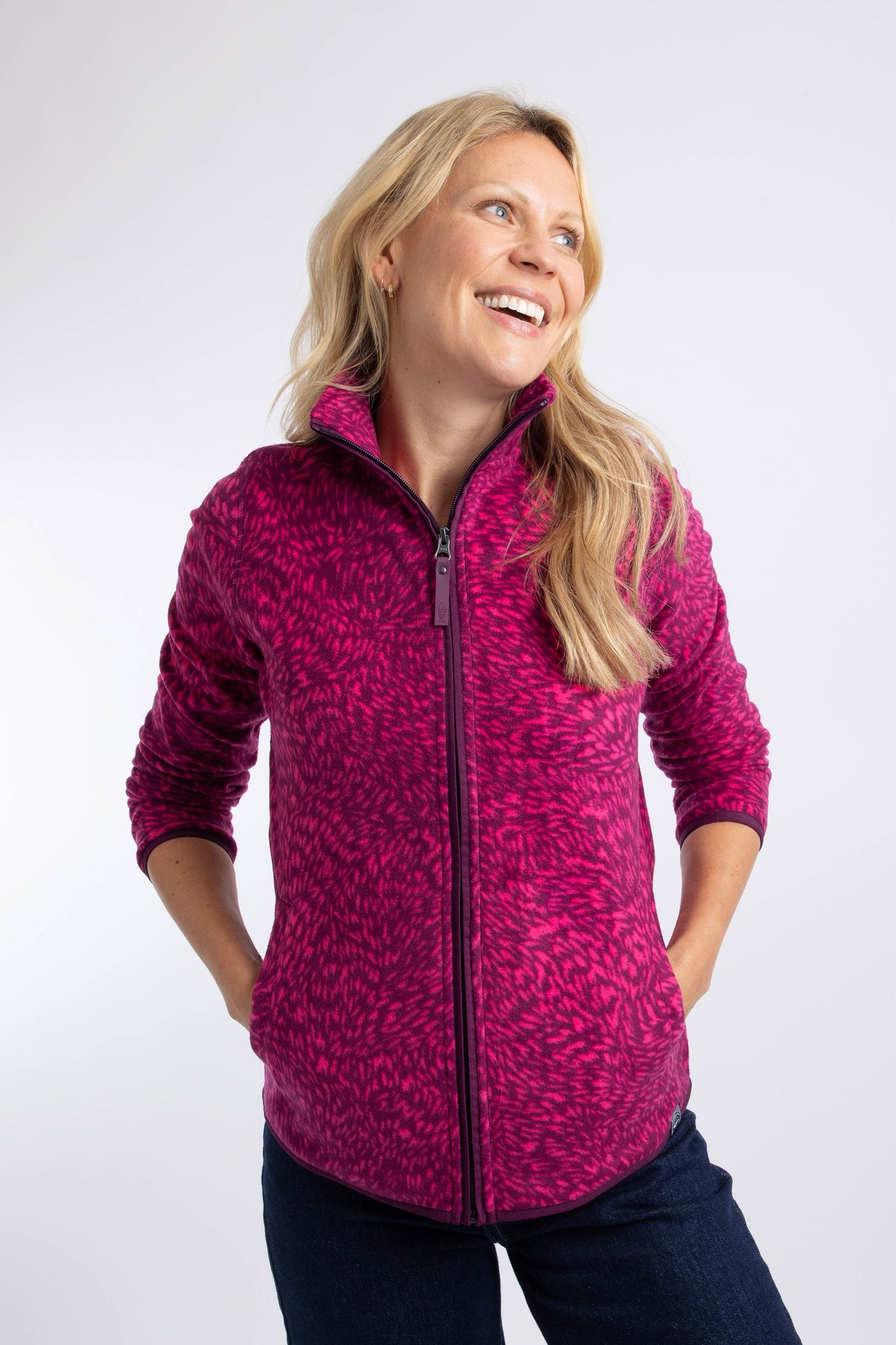 Weird Fish Rochelle Full Zip Printed Microfleece in Purple Wine