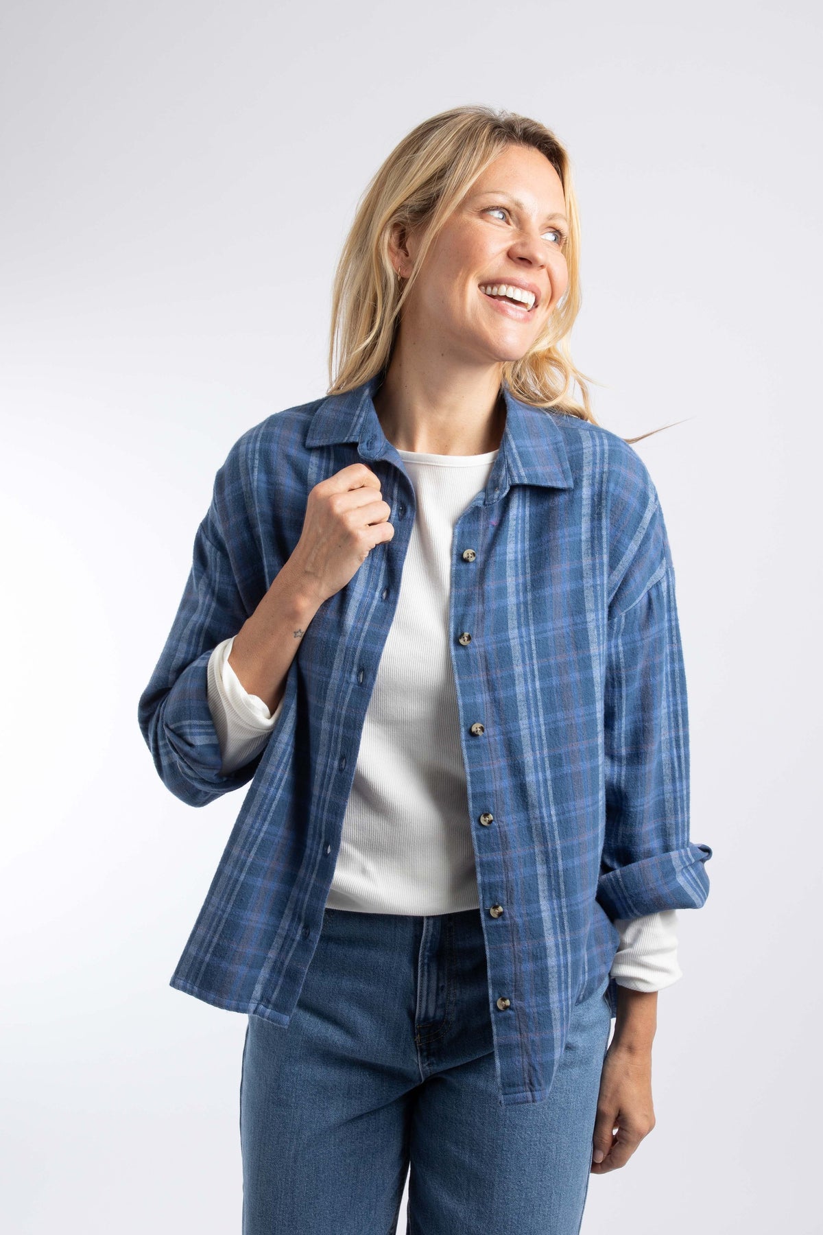 Weird Fish Corin Brushed Check Shirt in Ash Blue