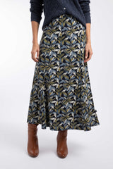 Weird Fish Ares Printed Jersey A-Line Maxi Skirt in Aqua blue