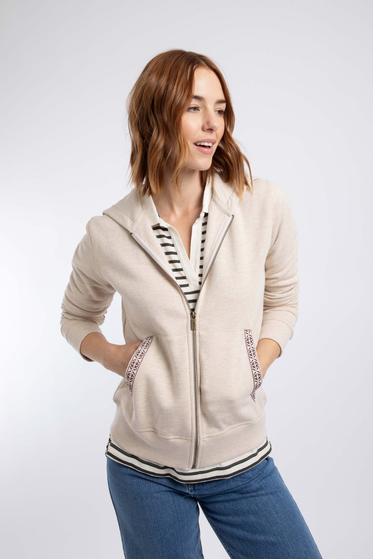 Weird Fish Evrett Full Zip Hoodie Sweatshirt in Mocha