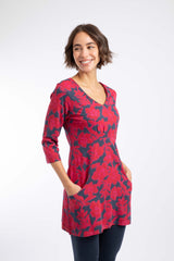 Weird Fish Arielle Printed Jersey 3/4 Sleeve Tunic in Cranberry