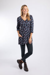 Weird Fish Arielle Printed Jersey 3/4 Sleeve Tunic in Midnight