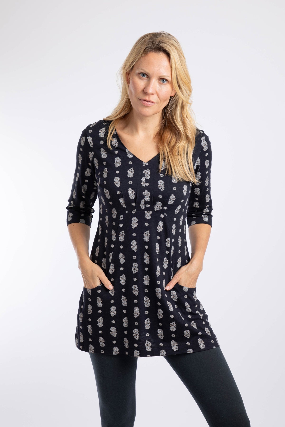 Weird Fish Arielle Printed Jersey 3/4 Sleeve Tunic in Twilight