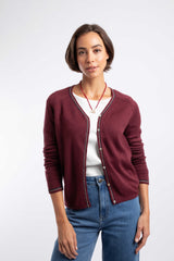 Weird Fish Maddis Fine Knit Tipped Cardigan in Port