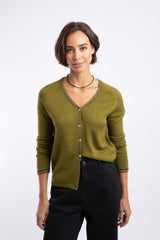 Weird Fish Maddis Fine Knit Tipped Cardigan in Verdun Green