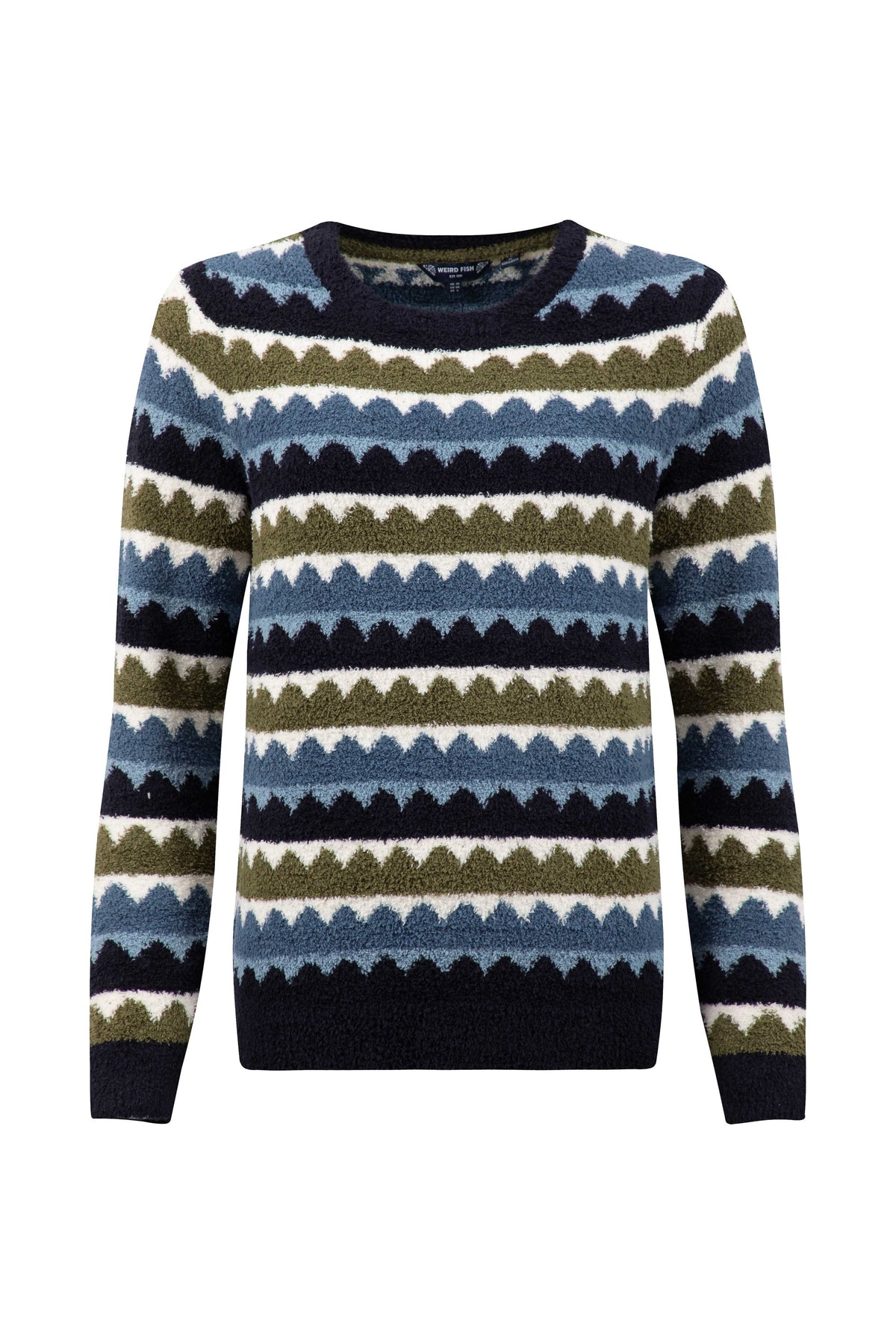 Weird Fish Tyla Cosy Patterned Knit Jumper in Winter Green