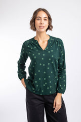 Weird Fish Brooke Printed V Neck Jersey Top in Bamboo