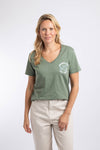 Weird Fish Elswyth Back Print Cotton Graphic T-Shirt in Military Green