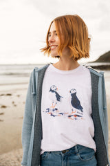 Weird Fish Puffins Front Print Graphic T-Shirt in White