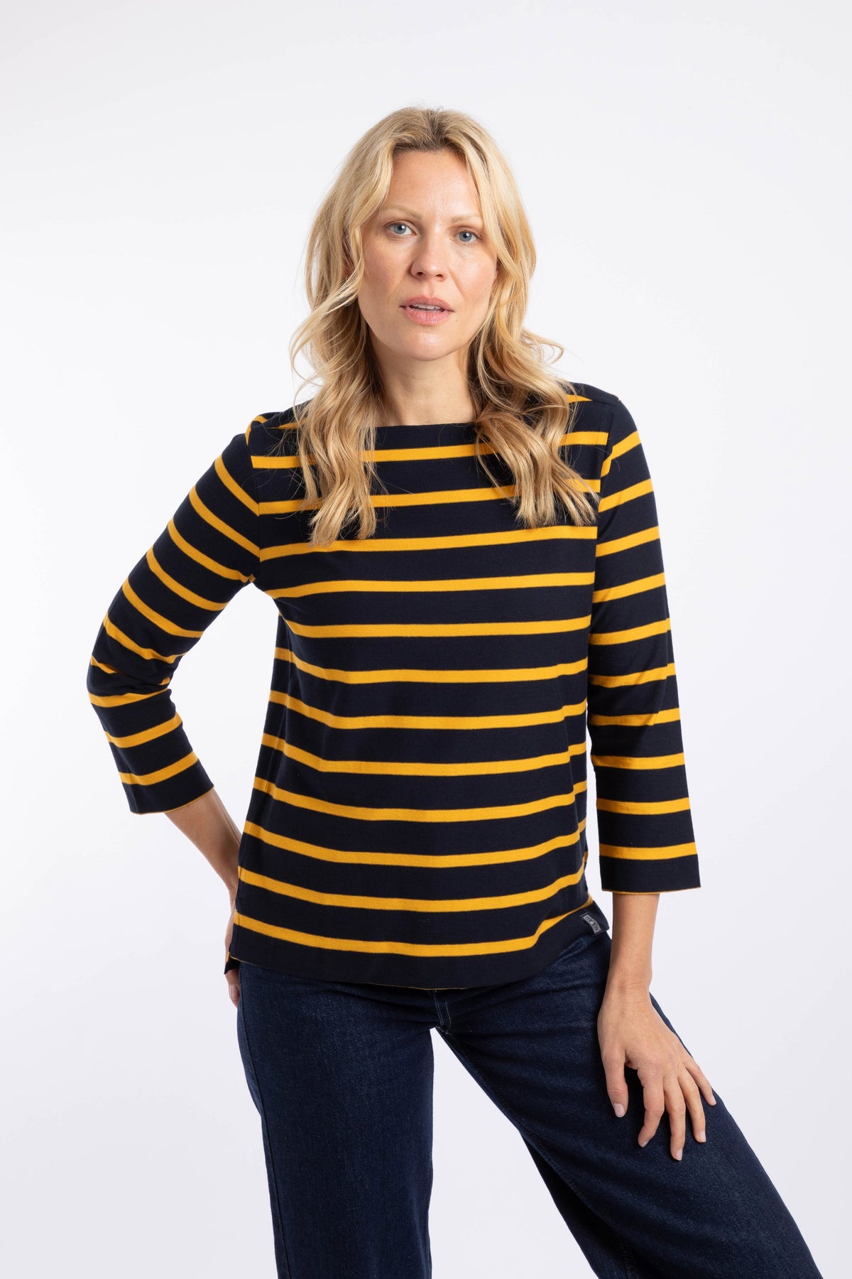 Weird Fish Saffira Cotton Jersey Stripe Top in Midnight