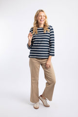 Weird Fish Saffira Cotton Jersey Stripe Top in Navy