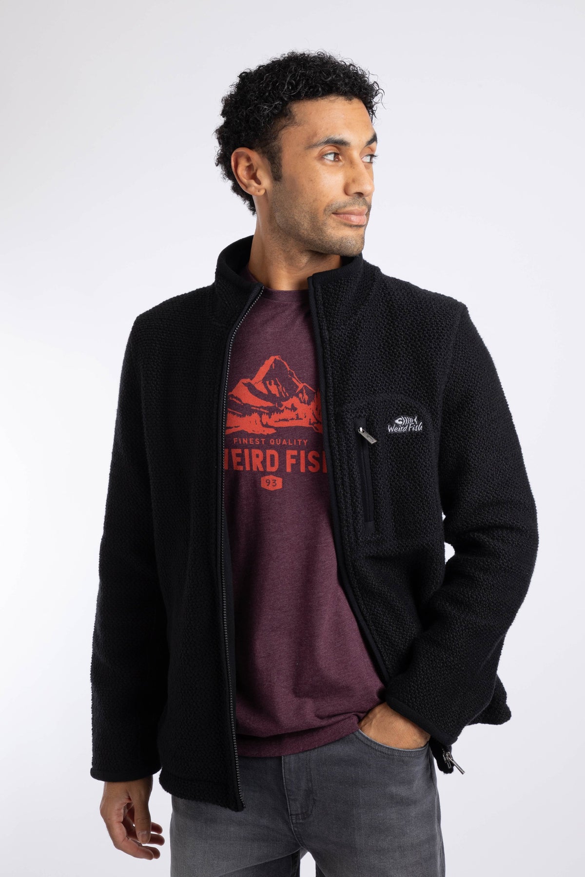Weird Fish Arnott Full Zip Lined Macaroni Jacket in Black