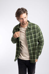 Weird Fish Broxton Long Sleeve Herringbone Check Shirt in Duck Green