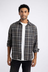 Weird Fish Lando Long Sleeve Check Shirt in Iron Stone