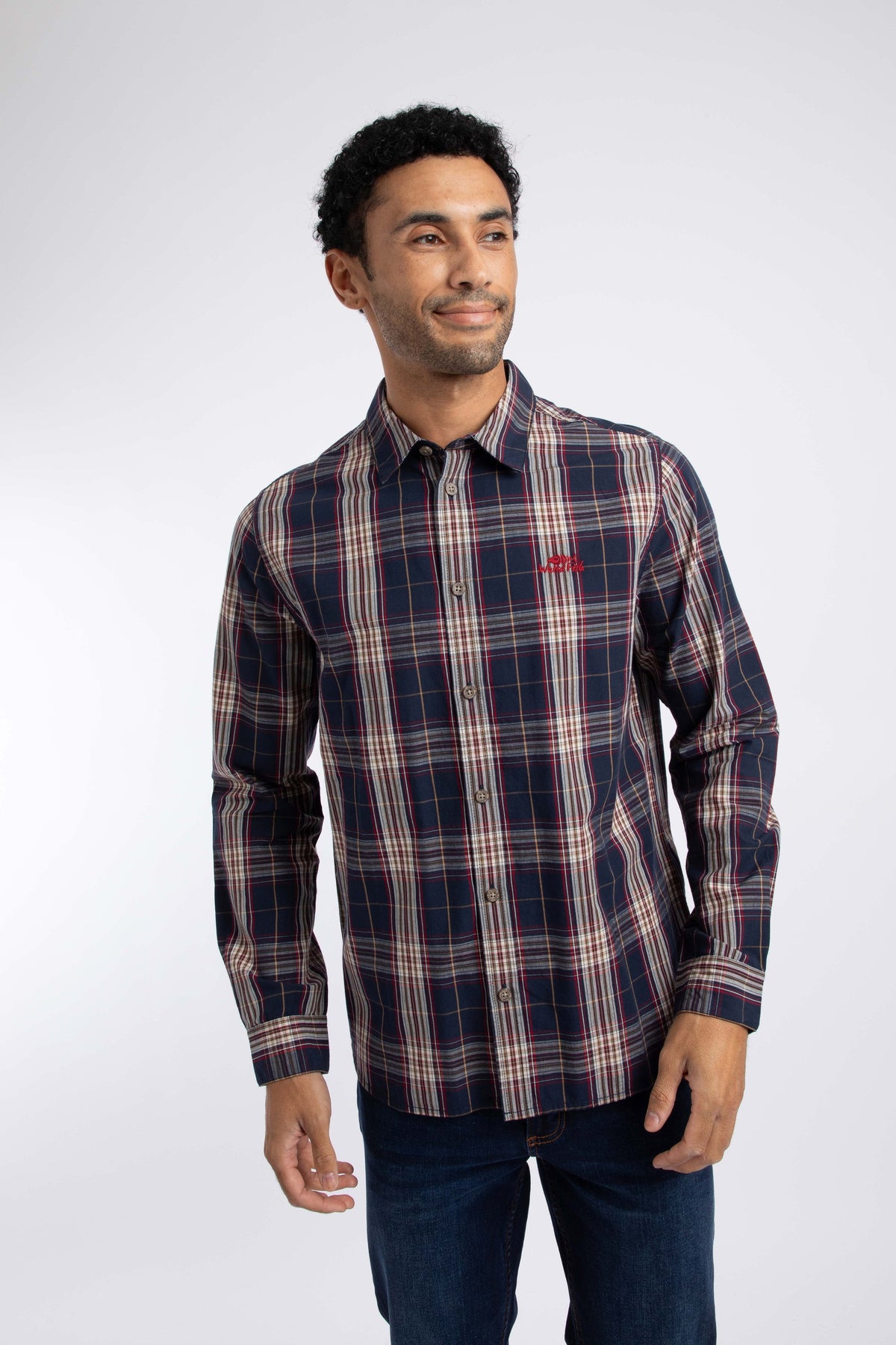 Weird Fish Lando Long Sleeve Check Shirt in Night Blue
