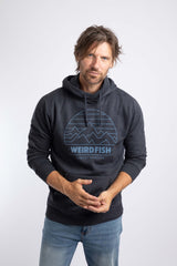 Weird Fish Wills Front Print Graphic Popover Hoodie in Dark Navy