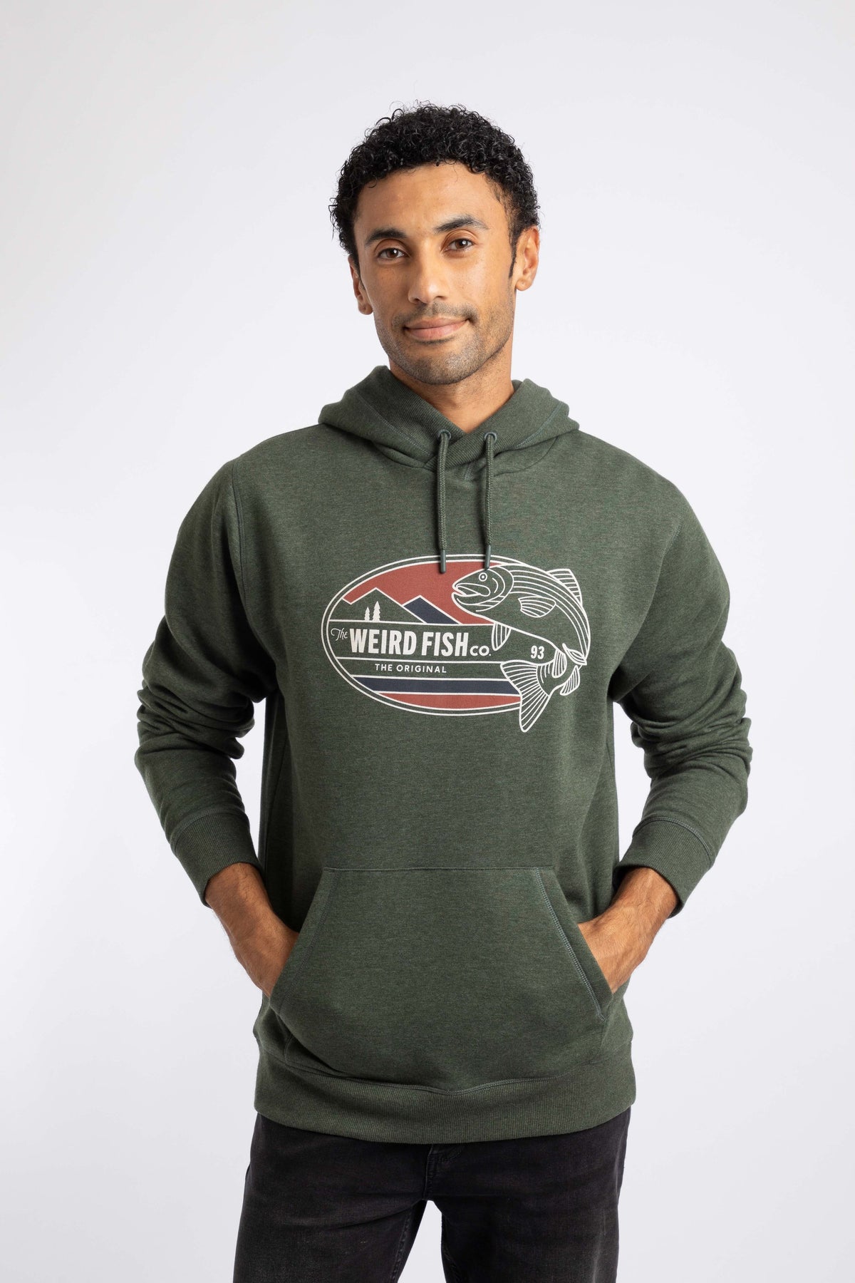 Weird Fish Wills Front Print Graphic Popover Hoodie in Duck Green